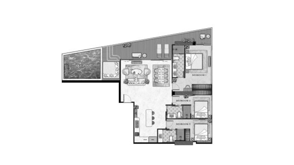 Condominium floor plan, 3 bedrooms in The Riviera California No. 11010 (2D)