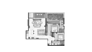 Condominium floor plan, 2 bedrooms in The Riviera California No. 11008